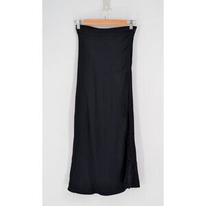 Ragdoll Slip Maxi Skirt Satin Black Lace Trim Fairycore Gothic Whimsygoth XS